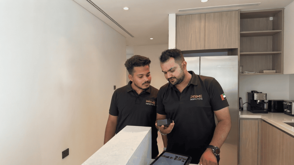 “Snag re-inspection of a Dubai apartment verifying completed repairs on the original snag list”