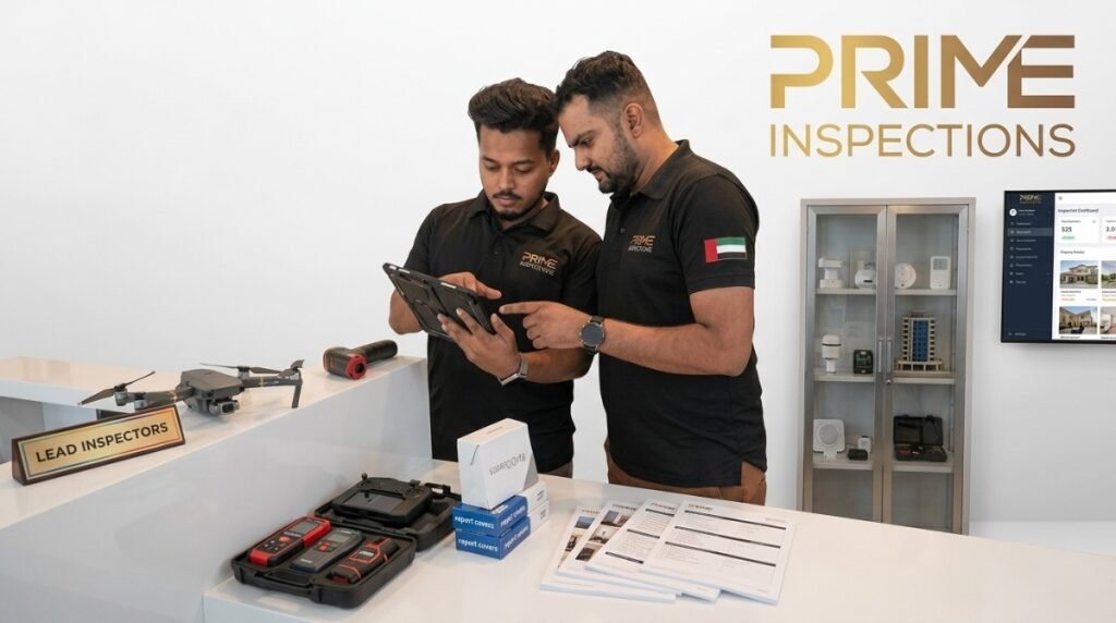 Property inspector checking a townhouse during a Dubai handover snagging inspection