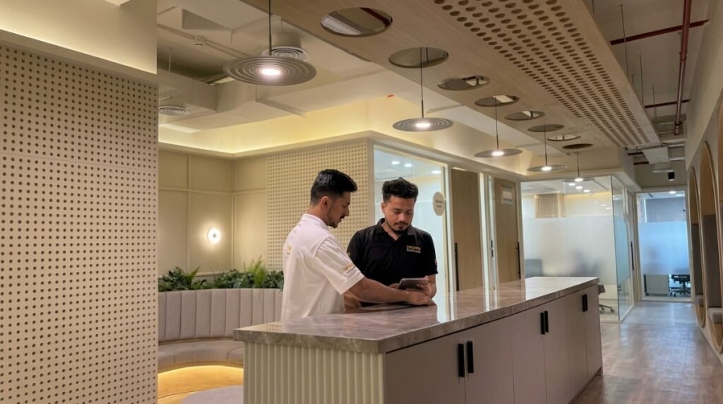 Property inspector checking defects in a Dubai townhouse during the defects liability period