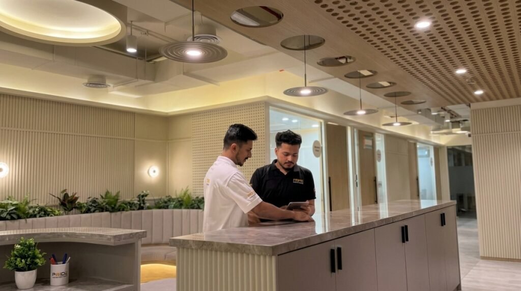 Engineer inspecting an apartment during a property handover inspection in Dubai